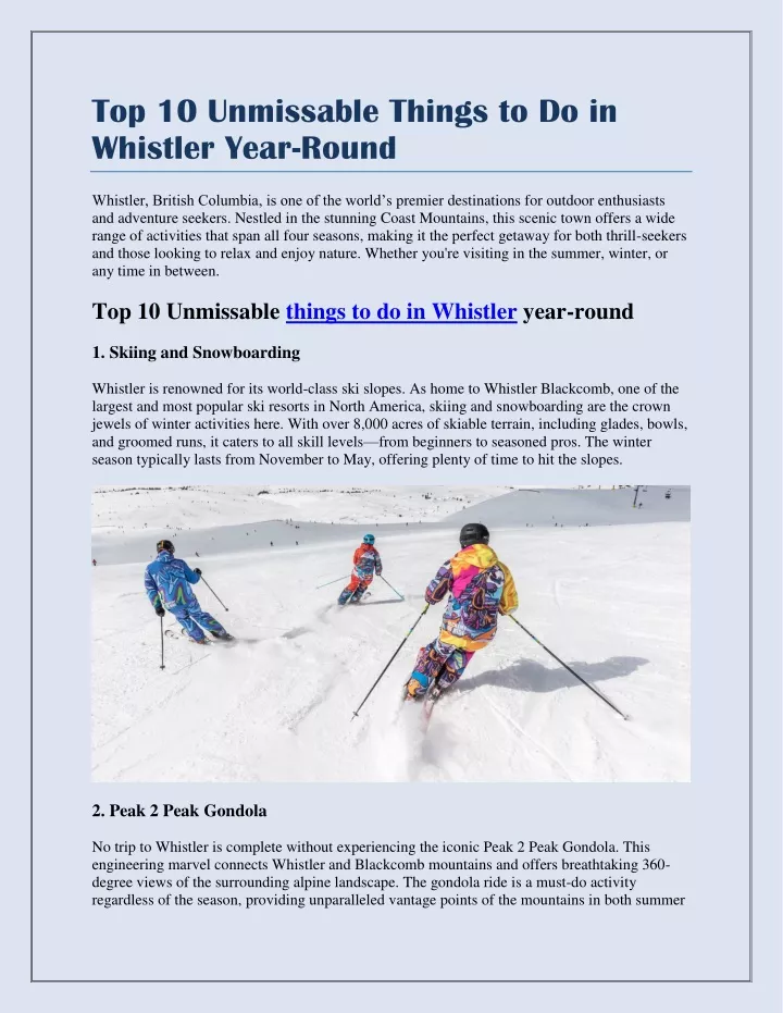 top 10 unmissable things to do in whistler year