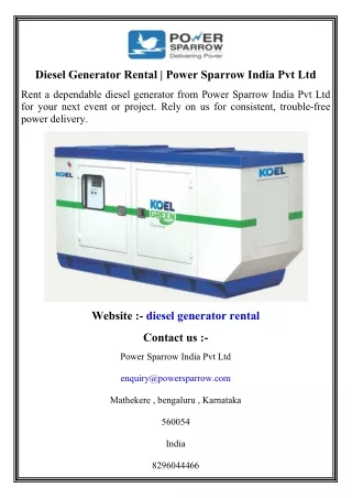 Diesel Generator Rental   Power Sparrow India Pvt Ltd