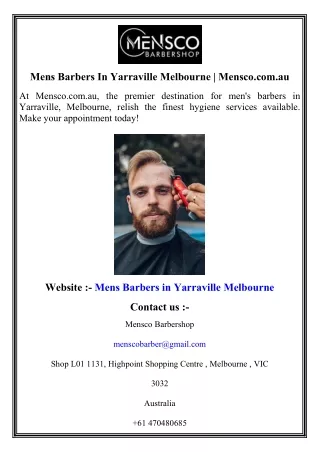 Mens Barbers In Yarraville Melbourne   Mensco.com.au