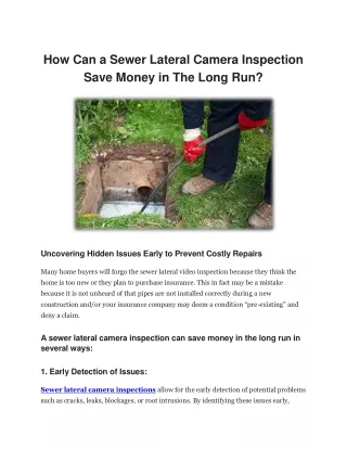 How Can a Sewer Lateral Camera Inspection Save Money in The Long Run