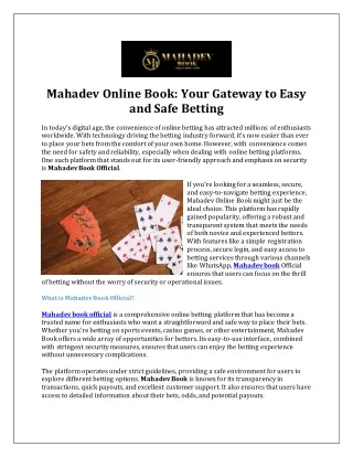 Mahadev Online Book Your Gateway to Easy and Safe Betting