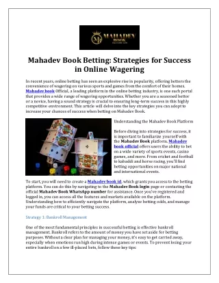 Mahadev Book Betting Strategies for Success in Online Wagering