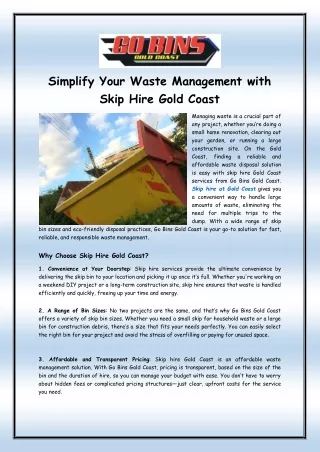 Simplify Your Waste Management with Skip Hire Gold Coast