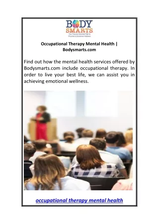 Occupational Therapy Mental Health  Bodysmarts.com