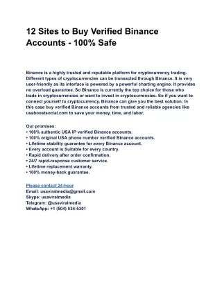 12 Sites to Buy Verified Binance Accounts - 100% Safe