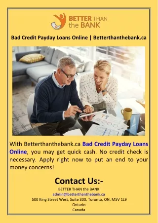 Bad Credit Payday Loans Online  Betterthanthebank.ca