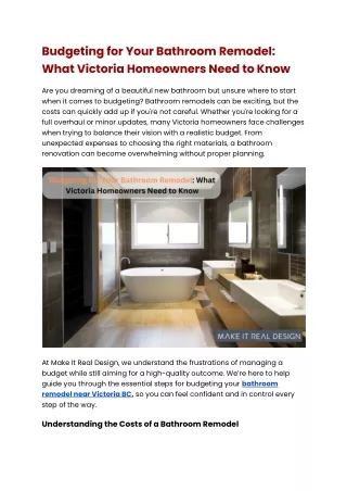 Budgeting for Your Bathroom Remodel- What Victoria Homeowners Need to Know