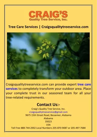 Tree Care Services  Craigsqualitytreeservice.com
