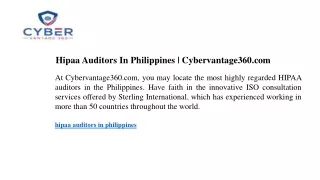 hipaa auditors in philippines cybervantage360 com