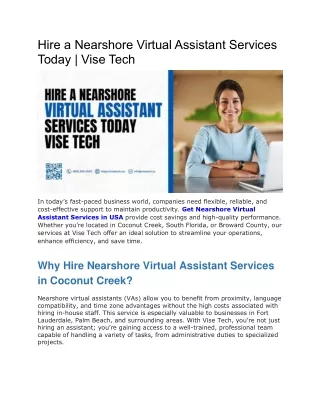 Hire a Nearshore Virtual Assistant Services Today