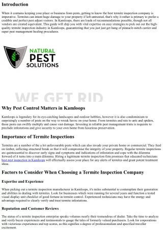 Choosing the Right Termite Inspection Companies in Kamloops: A Guide