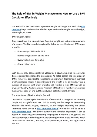 The Role of BMI in Weight Management: How to Use a BMI Calculator Effectively