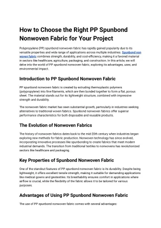 How to Choose the Right PP Spunbond Nonwoven Fabric for Your Project