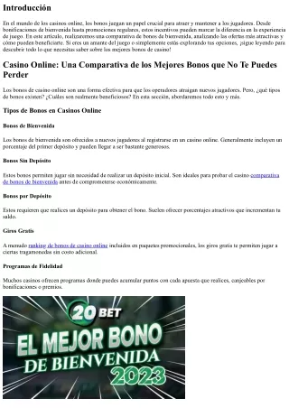 Casino Online: Una Comparativa de los Mejores Bonos que No Te Puedes Perder