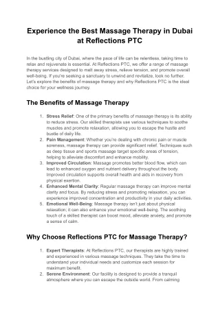 Experience the Best Massage Therapy in Dubai at Reflections PTC