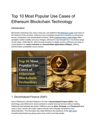 Top 10 Most Popular Use Cases of Ethereum Blockchain Technology