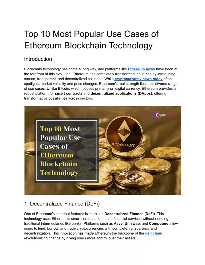 top 10 most popular use cases of ethereum