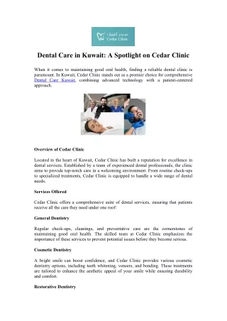 Cedar Clinic: Your Premier Dental Clinic in Kuwait for Expert Care