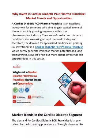 Why Invest in Cardiac Diabetic PCD Pharma Franchise: Market Trends and Opportuni