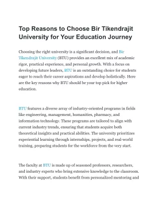top reasons to choose bir tikendrajit university