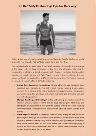 Hi Def Body Contouring Tips for Recovery