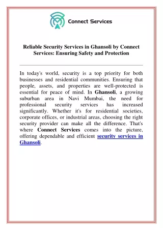 Reliable Security Services in Ghansoli by Connect Services Ensuring Safety and Protection