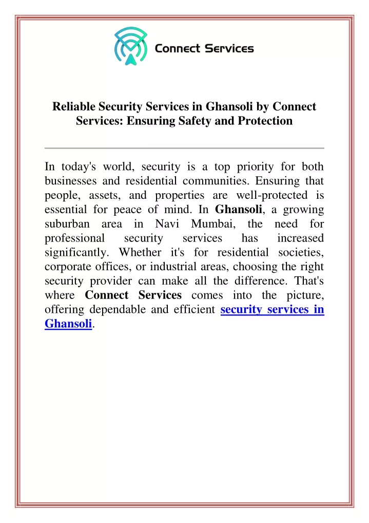 reliable security services in ghansoli by connect