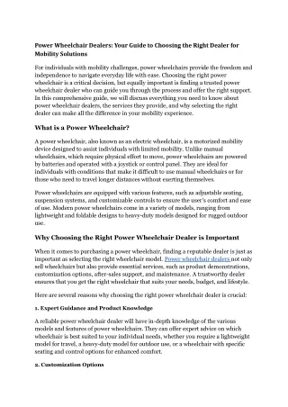 Power Wheelchair Dealers: Your Guide to Choosing the Right Dealer for Mobility S