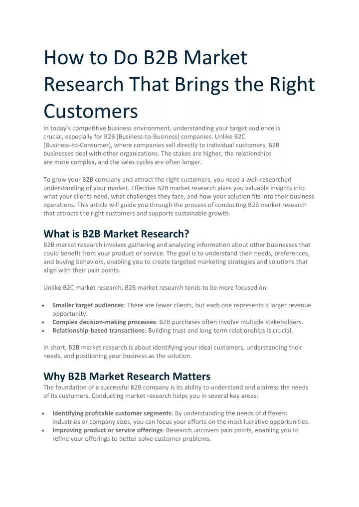 how to do b2b market research that brings