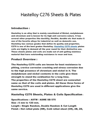 · Hastelloy C276 Sheets & Plates Exporters in India