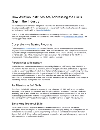 How Aviation Institutes Are Addressing the Skills Gap in the Industry