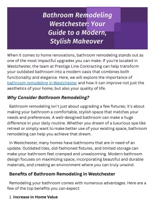 Bathroom Remodeling Westchester: Your Guide to a Modern, Stylish Makeover
