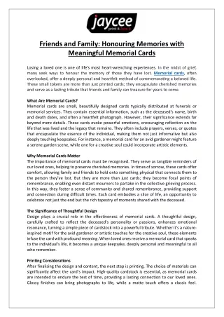 Friends and Family: Honouring Memories with Meaningful Memorial Cards