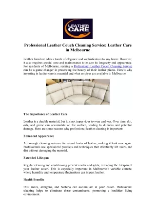 Choose Our Professional Leather Couch Cleaning Service Now