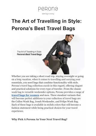 The Art of Travelling in Style Perona’s Best Travel Bags