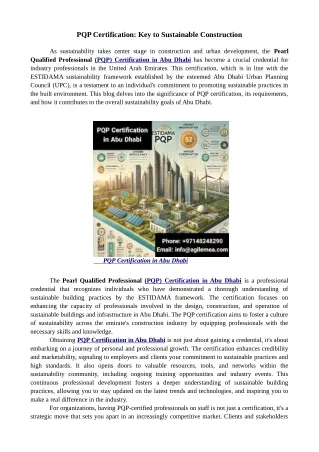 pqp certification key to sustainable construction