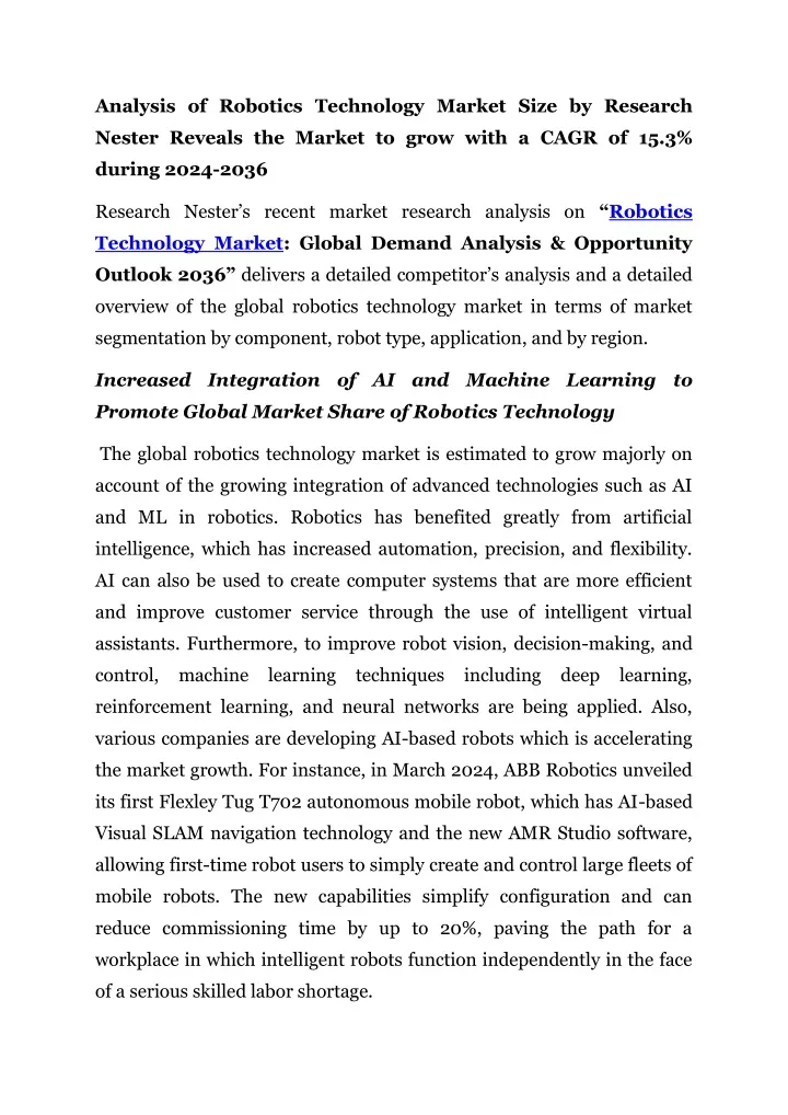 analysis of robotics technology market size