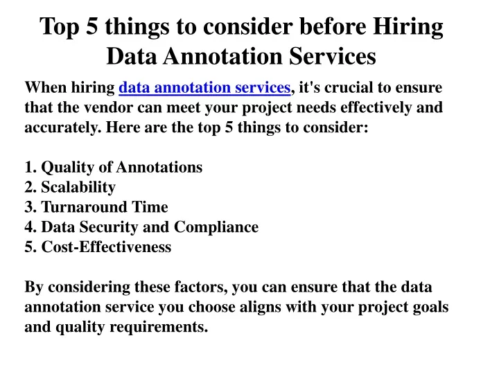 top 5 things to consider before hiring data annotation services