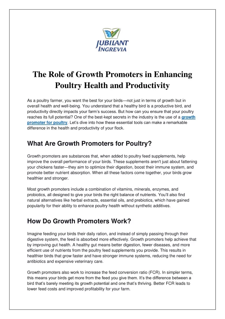 the role of growth promoters in enhancing poultry