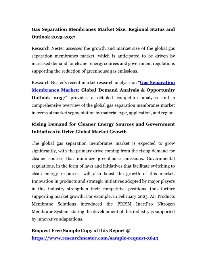 gas separation membranes market size regional