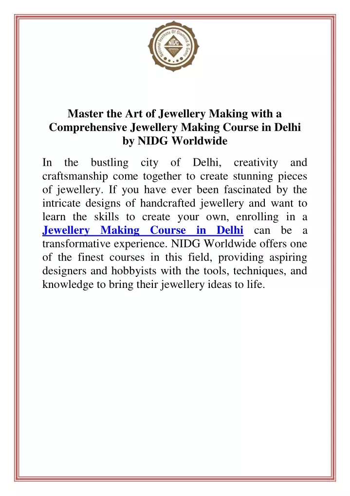 master the art of jewellery making with