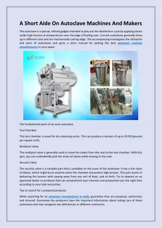 A Short Aide On Autoclave Machines And Makers