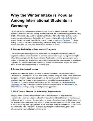 Why the Winter Intake is Popular Among International Students in Germany