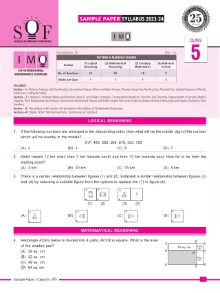International Mathematics Olympiad (IMO) Class 5 Sample Paper