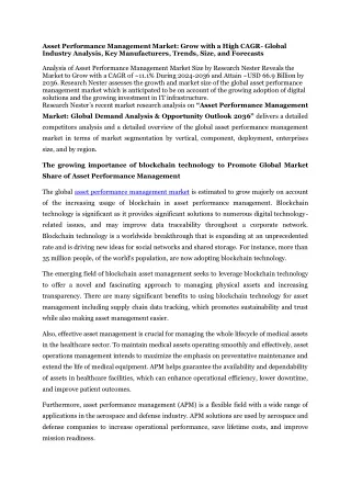 asset performance management market grow with