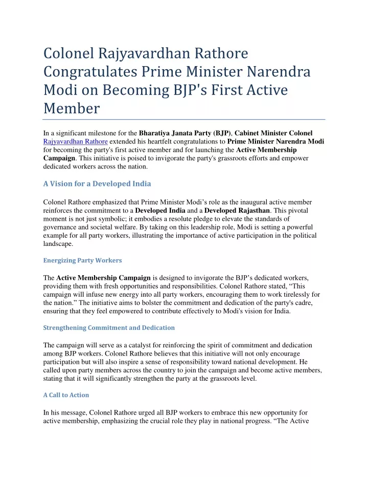 colonel rajyavardhan rathore congratulates prime