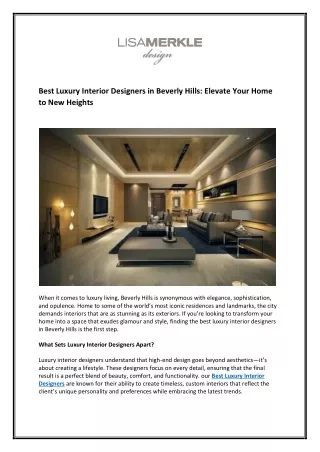 Best Luxury Interior Designers in Beverly Hills Elevate Your Home to New Heights