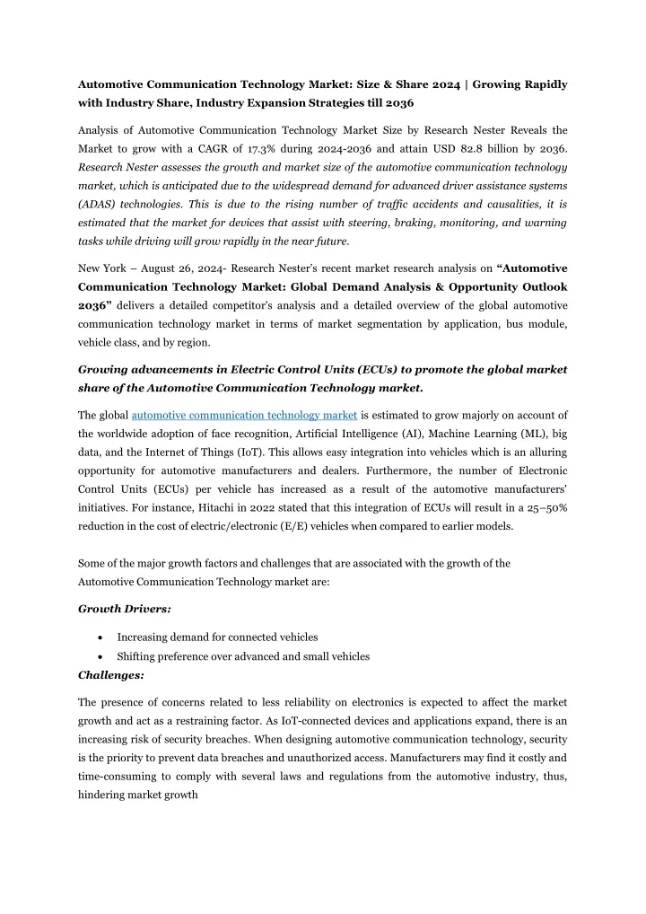 automotive communication technology market size