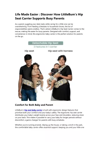 Life Made Easier: How LittleBum’s Hip Seat Carrier Supports Busy Parents