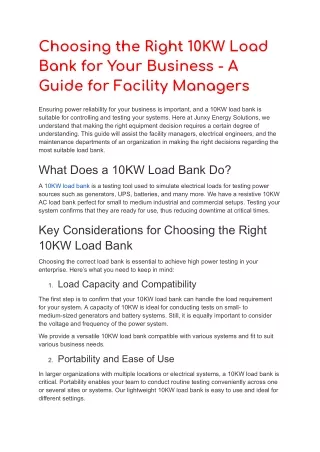 Choosing the Right 10KW Load Bank for Your Business - A Guide for Facility Managers